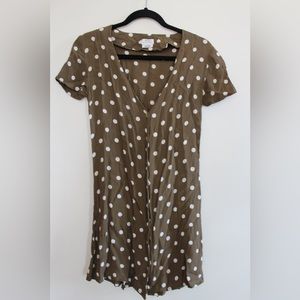 olive green polka dot RVCA silk mini dress